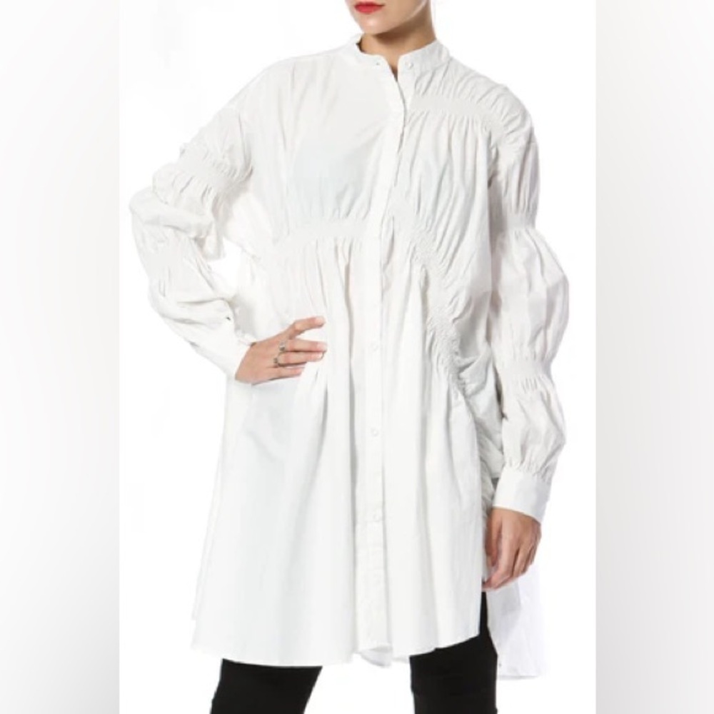 Marigold Shadows Overraized White Button-down Shirt Dress